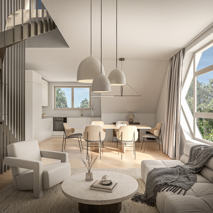 Design Duette Wohnküche mit Treppe