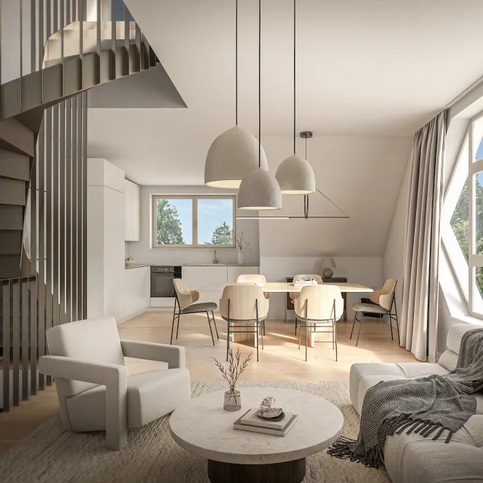 Design Duette Wohnküche mit Wendeltreppe